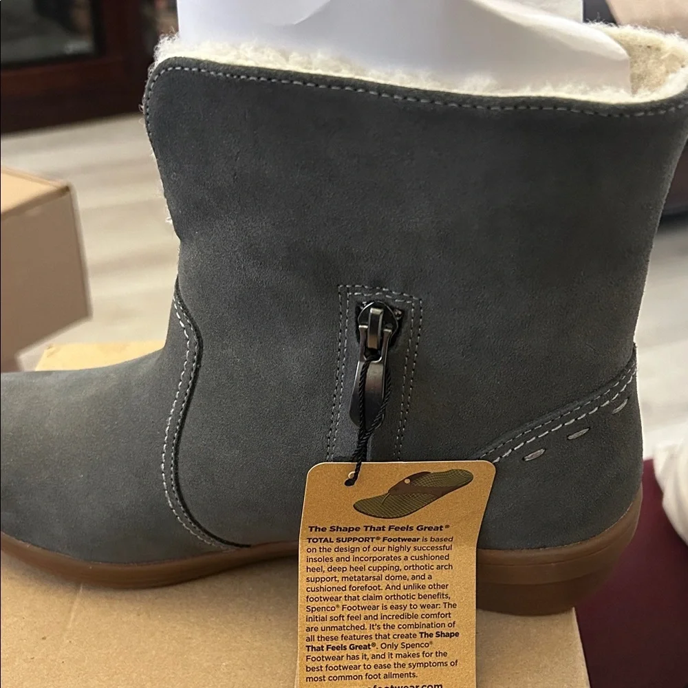 SPENCO size 7 NWT no box charcoal /Gray Suede Ankle Boots with Faux Fur Lining..